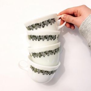 Set of Pyrex/ Coringware teacups green floral